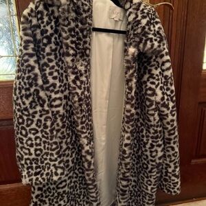 LOFT Women's Black and White Leopard Teddy Jacket